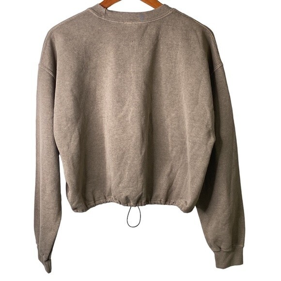 BDG Urban Outfitter Cropped Drawstring Crewneck Sweater Sweatshirt Top Neutral - Picture 7 of 15